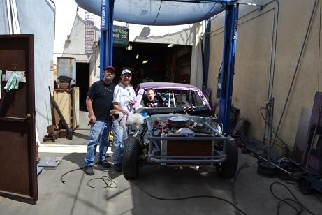 April 17, 2011....The 1976 Chevrolet Nova racecar nears completion.   L to R:  Matt, LuLu, Betsy and                           Dave Busick, Ace Picture Builder